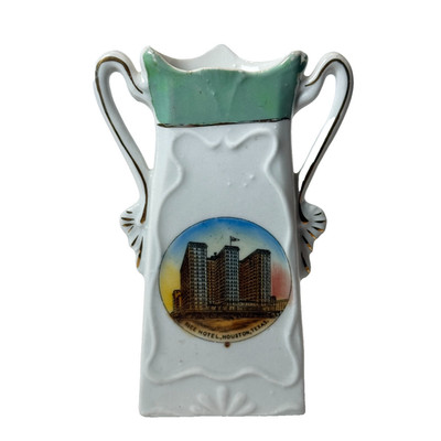 HOUSTON Rice Hotel TX TEXAS ANTIQUE Souvenir CHINA TRINKET VASE