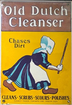 NOS Vintage Old Dutch Cleanser Ande Rooney Porcelain Enameled Metal Sign