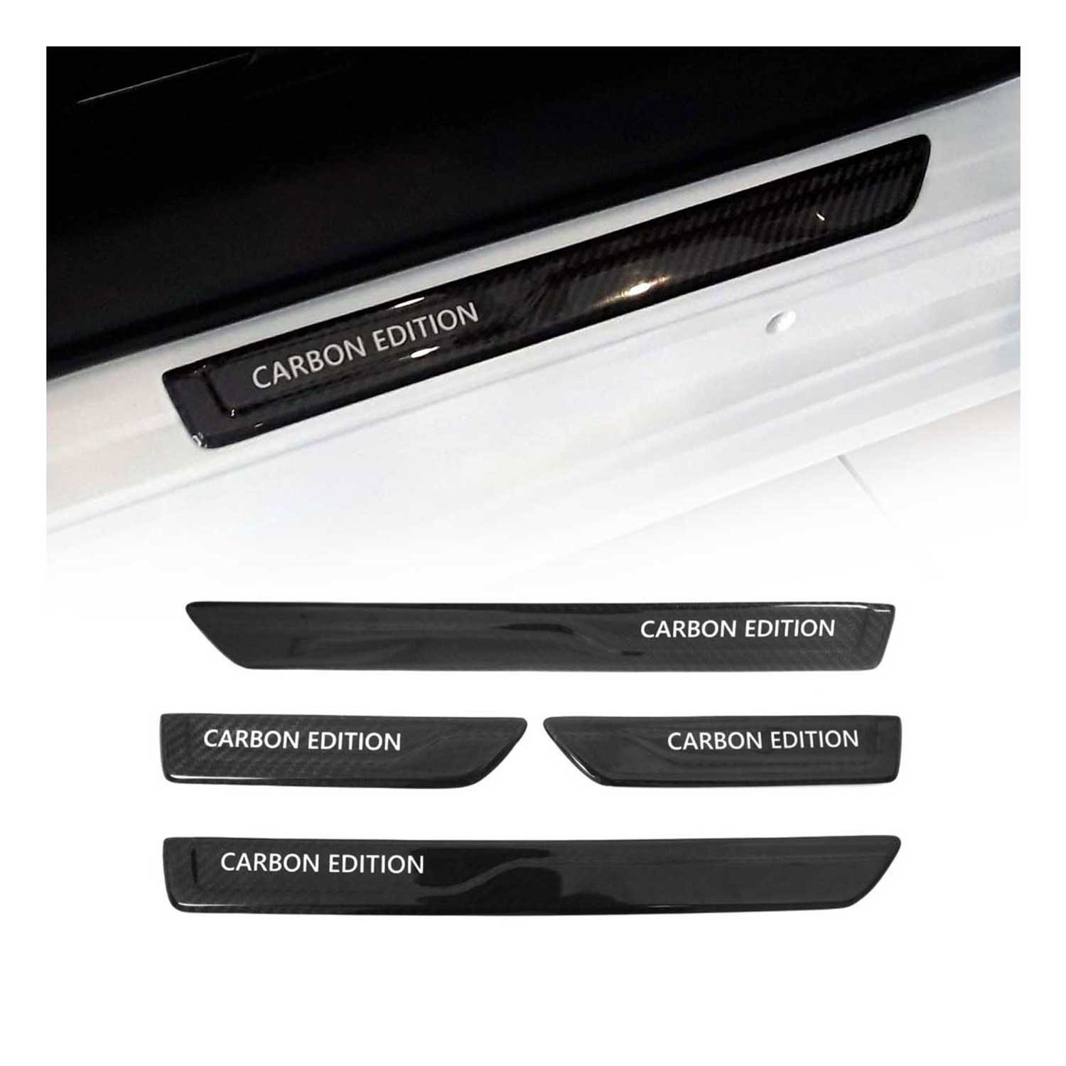 Seuil de porte de voiture au design carbone premium - Finition noire exclusive 4 pièces