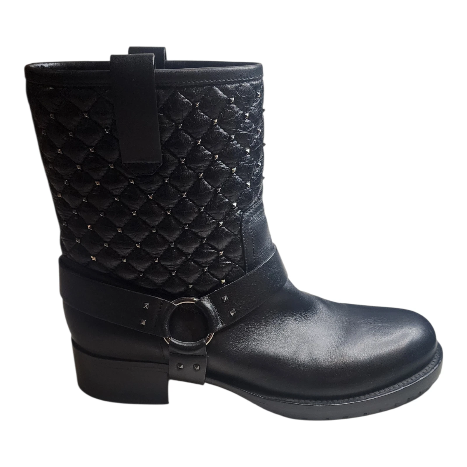 Valentino — VALENTINO GARAVANI Rockstud Quilted Biker Boots, Size 40 Black Women