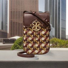 Tory Burch MILLER BASKETWEAVE PHONE CROSSBODY Bag /Tempranillo / 378