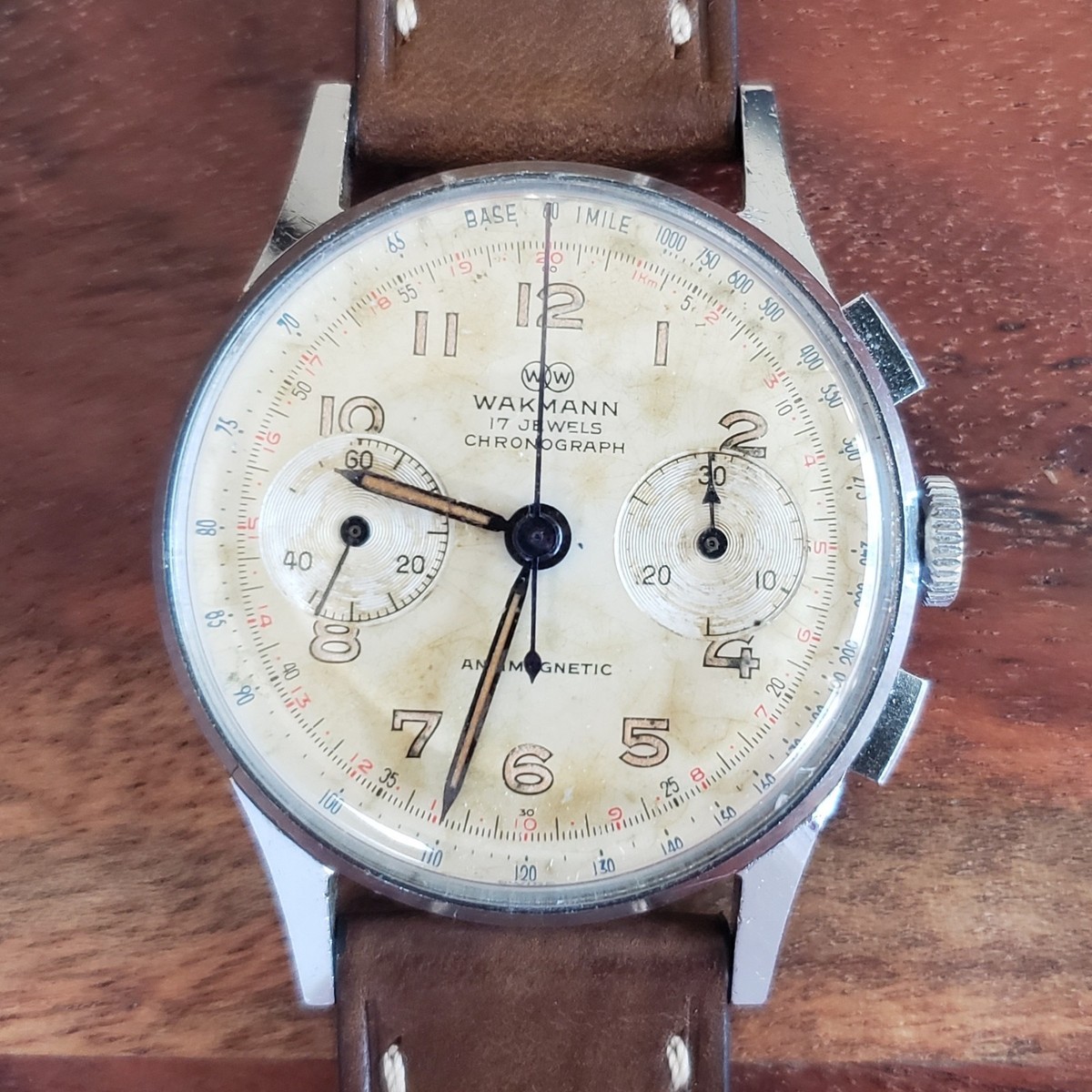 1950s Wakmann Vintage Chronograph Watch For Pilot's, Hand Winding