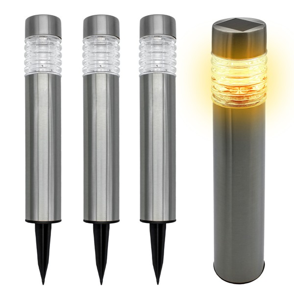 Solar Gehweg Leuchte 42Cm - 4Er Set / Silber - Garten Deko Wege Lampe Warm Weiß-image