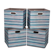 4 PCS 13x13x13 Inch GrayBlue Stripes Fabric Foldable Storage Bins Cubes