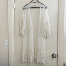 Embroidered Sheer Womens Kimono Sz L Fairy Cottage Coquette Boho Angel Feminine.