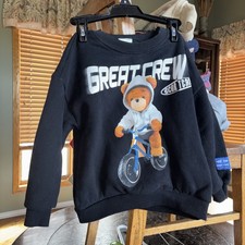 Zara Kid  s Black Hoodie W/ Bicycle Front  Back Print Size 6 Years Old BEAR TEAM