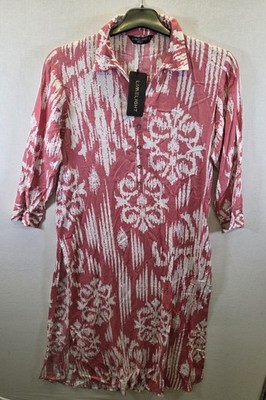 Limelight Slub Tunika Kleid Small Rosa Rot Weiß Gemustert Kragen Neu