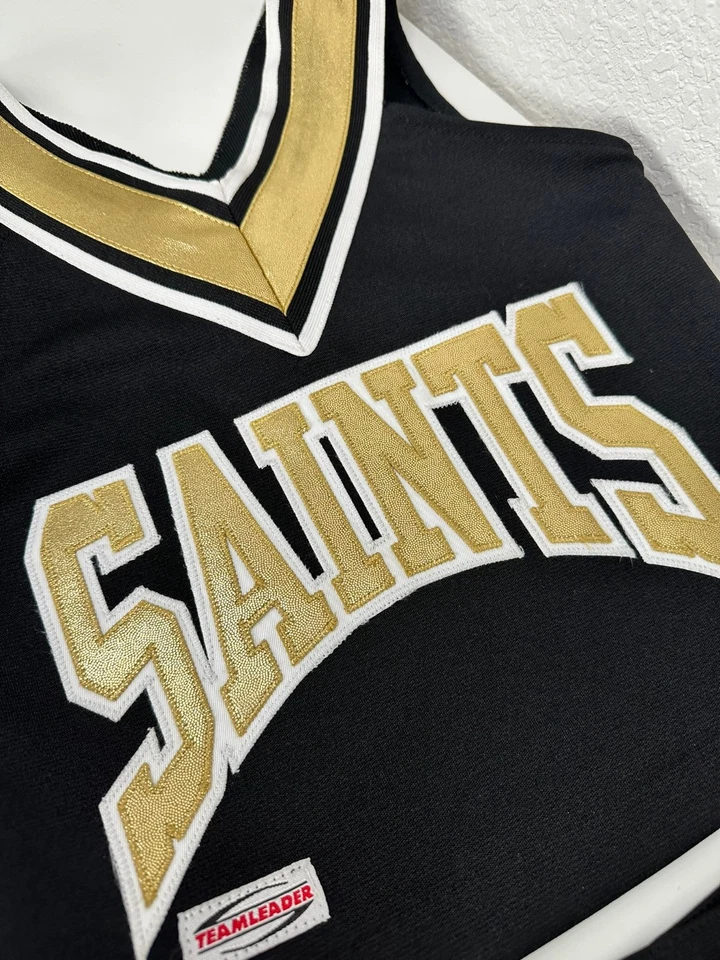 Teamleader SAINTS Cheerleader Uniform Set Youth XS Skirt Top Brief Bow Halloween - Image 3 of 4