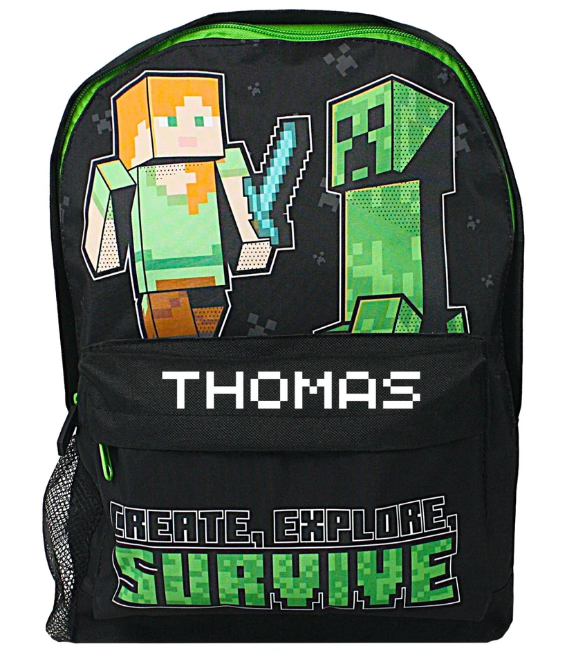 Personalised Minecraft Boys Backpack Bag Rucksack School Bag Name - Image 3 of 4