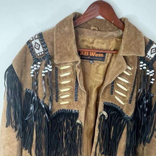 3B WEST Tansmith Wildleder Leder Fransen Perlen Indianer Vintage Jacke Herren XL - Bild 10 von 17