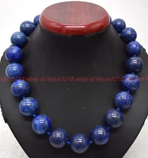 Huge Pretty Genuine Natural 20mm Blue Lapis Lazuli Genstone Round Bead Necklace