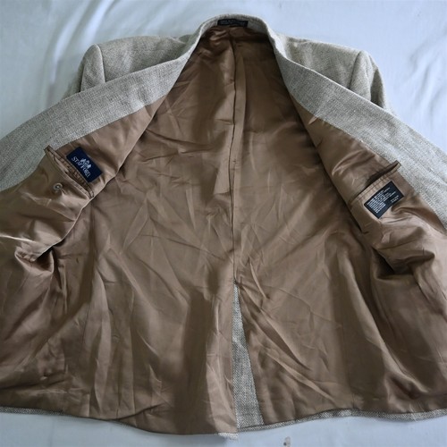 Vtg Stafford 40S Beige Herringbone Silk Soft Tweed Mens Blazer Suit Jacket Coat - Picture 6 of 12