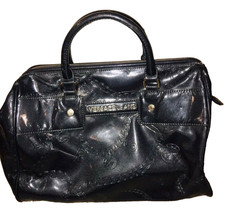 Versace Jeans Large Powder Black Glitter Patent Leather Satchel Dr. Bag