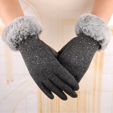 Womens Winter Gloves Driving Gloves Touchscreen Faux Fur Trim Fleece Lined