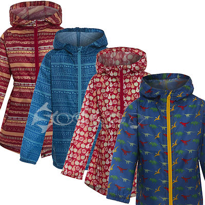 Childrens Boys Girls Hooded Rain Coat Printed Kag Jacket Parka