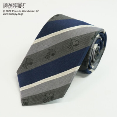 Peanuts Snoopy Tie Stripe Navy Gray Silk 100% PN916759 Regimental