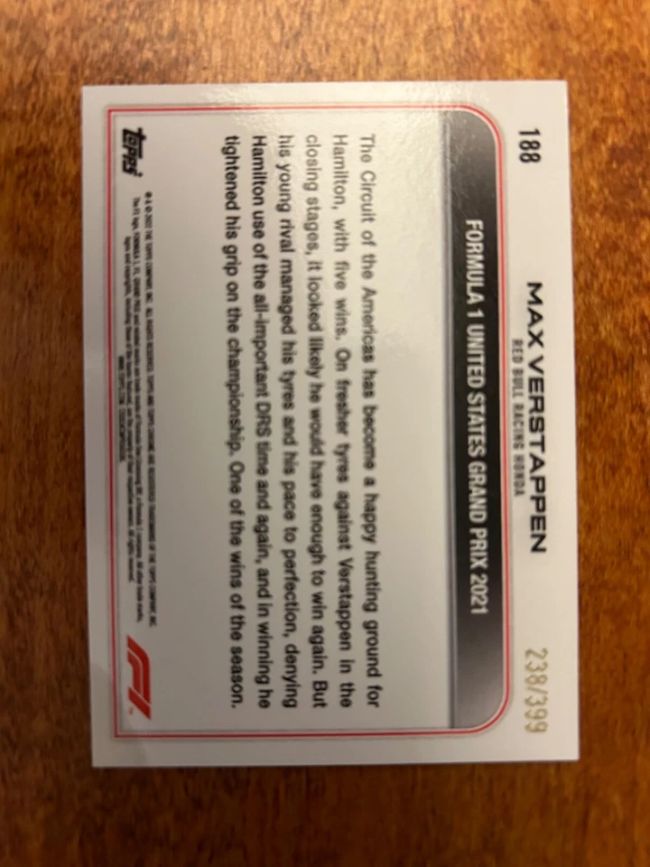 2022 Topps Chrome Formula 1 F1 Max Verstappen Purple Refractor /399 #188 - Image 3 of 3