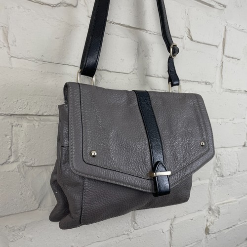 Marks & Spencer Grey Leather Handbag Side Shoulder Bag Medium Magnet Close - Picture 3 of 10