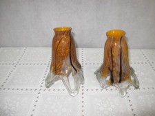 Pair of Hand Blown Glass Tulip Shades Brown Multi