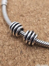 2 Authentic Silver Spiral Barrel Spacer European Charm Beads Lot