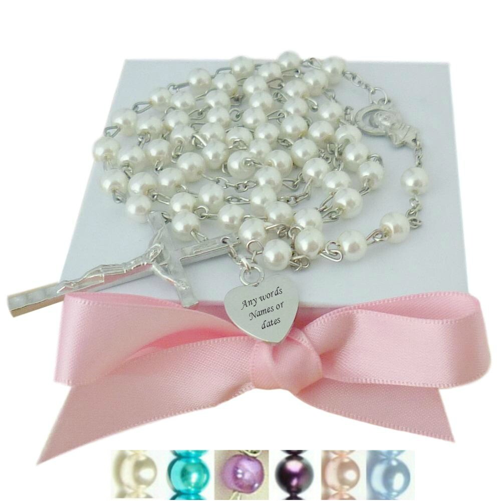 Personalisiert Rosenkranz, Gravierte Perlmutt Jeder Name , Erste Kommunion