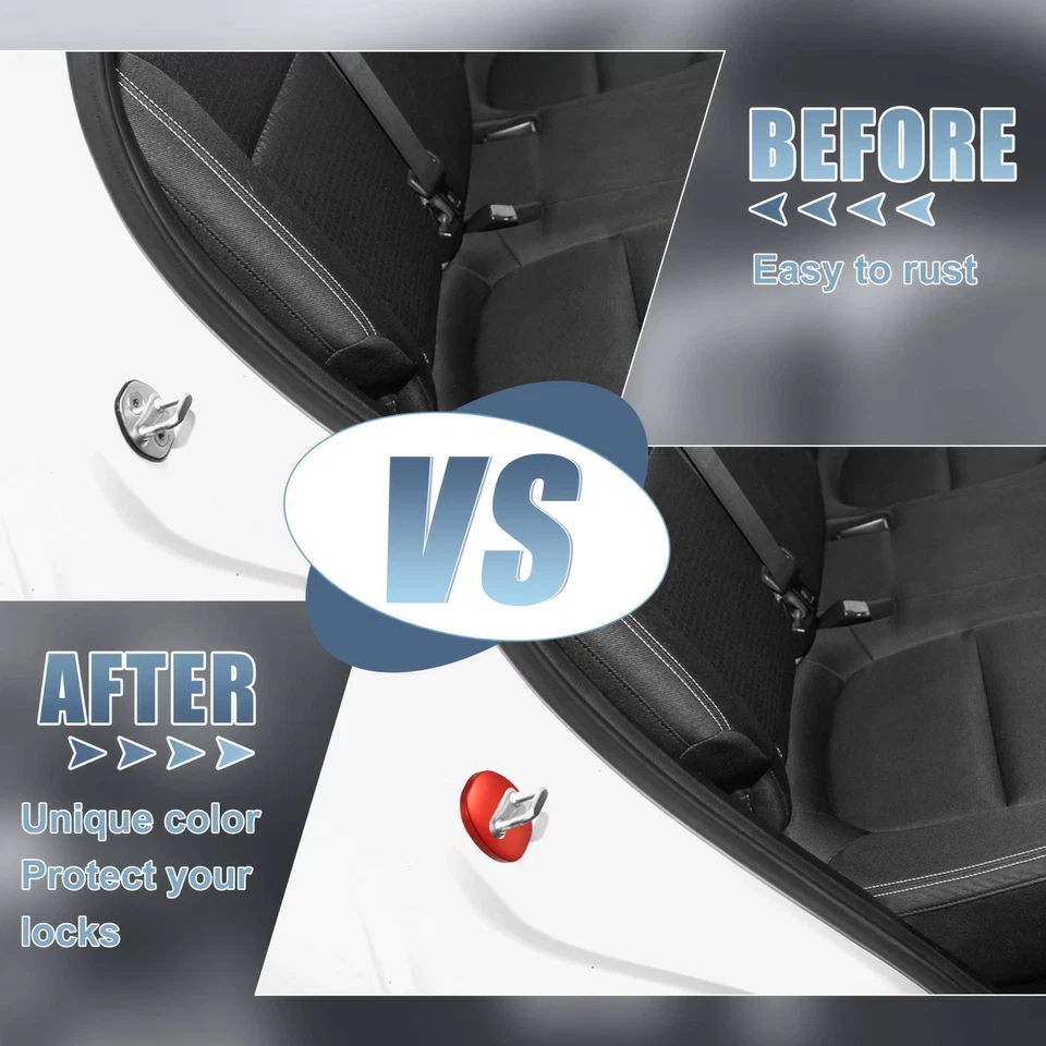 2pcs Car Door Lock Latches Cover Stainless Steel Door Protector for Lexus Red Foto 3 de 4