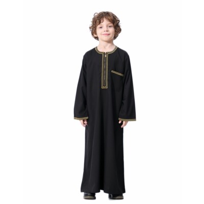 Kids Arabic Kaftan Boys Muslim Loose Long Robe Dishdash Islamic Clothes Prayer