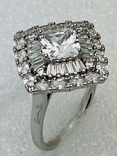 Sterling Silver 925 Prong Set 16 Round 16 Baguette CZ Ring Size 8 1/2