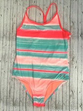 Under Armour Big Girl Heatgear Fitted One Piece Swimsuit Blue Pink Stripes Sz 14