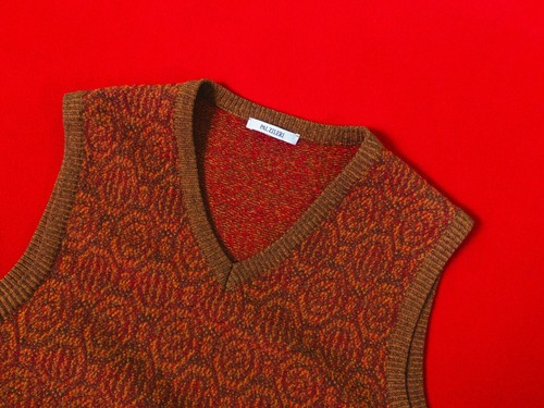 PAL ZILERI Men Orange 100% Merino Wool Pattern Vest Size 50 / L Brown Waistcoat - Picture 3 of 11