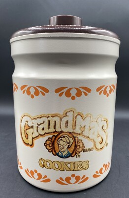 Vintage Grandma's Cookies Lidded Tin Cookie Kromex Canister 9''
