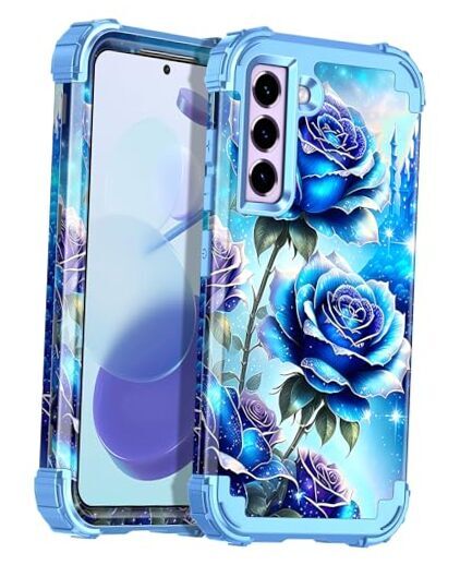 for Galaxy S22 5G Case,Glow in The Dark Samsung Galaxy S22,6.1 inch Blue Rose
