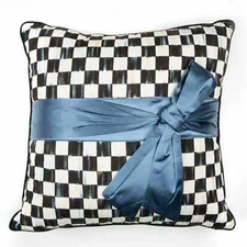 MacKENZIE CHILDS Courtly Check Sash Pillow Teal - NEW