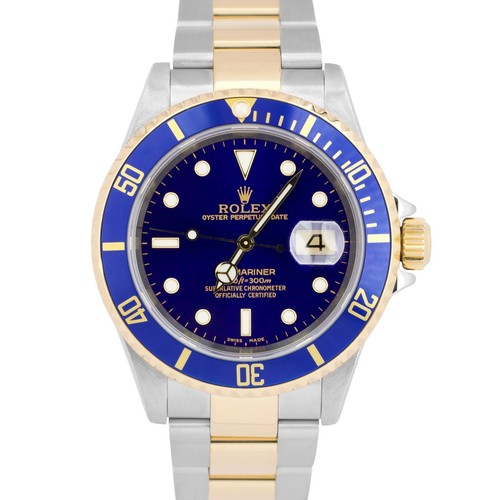 MINT Rolex Submariner Date 40mm BLUE 18K Stainless GOLD BUCKLE 16613 Watch BOX