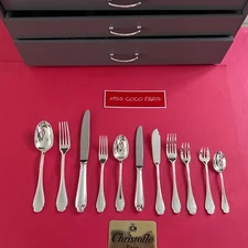 Set Cutlery 141P Christofle Pompadour Very Beautiful Mint Silver Metal Box New