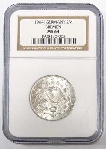 1904 J Germany 2 Mark Bremen NGC MS 64
