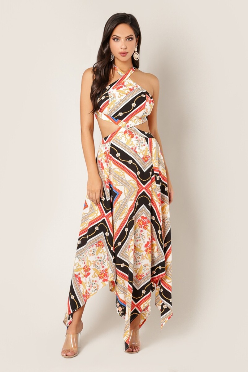 chinese dress ladies Hot Pink Plunge Knotted Criss Cross Back Slit Maxi Dress Large main image 0