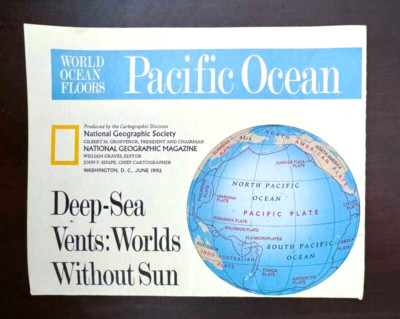   1992 June PACIFIC INDIAN OCEAN FLOORS Deep Sea Vents National Geographic Map