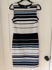 Calvin Klein Womens Blue Striped Sheath Dress Size 4 Round Neck