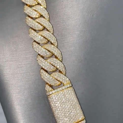 Catena maglia cubana completamente ghiacciata cubana moissanite certificata 12,4 ct placcata oro 14k - Video 1 di 1