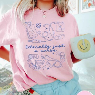 Literally Just A Nurse Shirt Registered Nurse Shirt Nurse Doodles Shirt Nursing