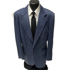 Vintage 70's BESPOKE Blue MOD Sport Coat Knit Cotton Jacket DISCO SUMMER Blazer