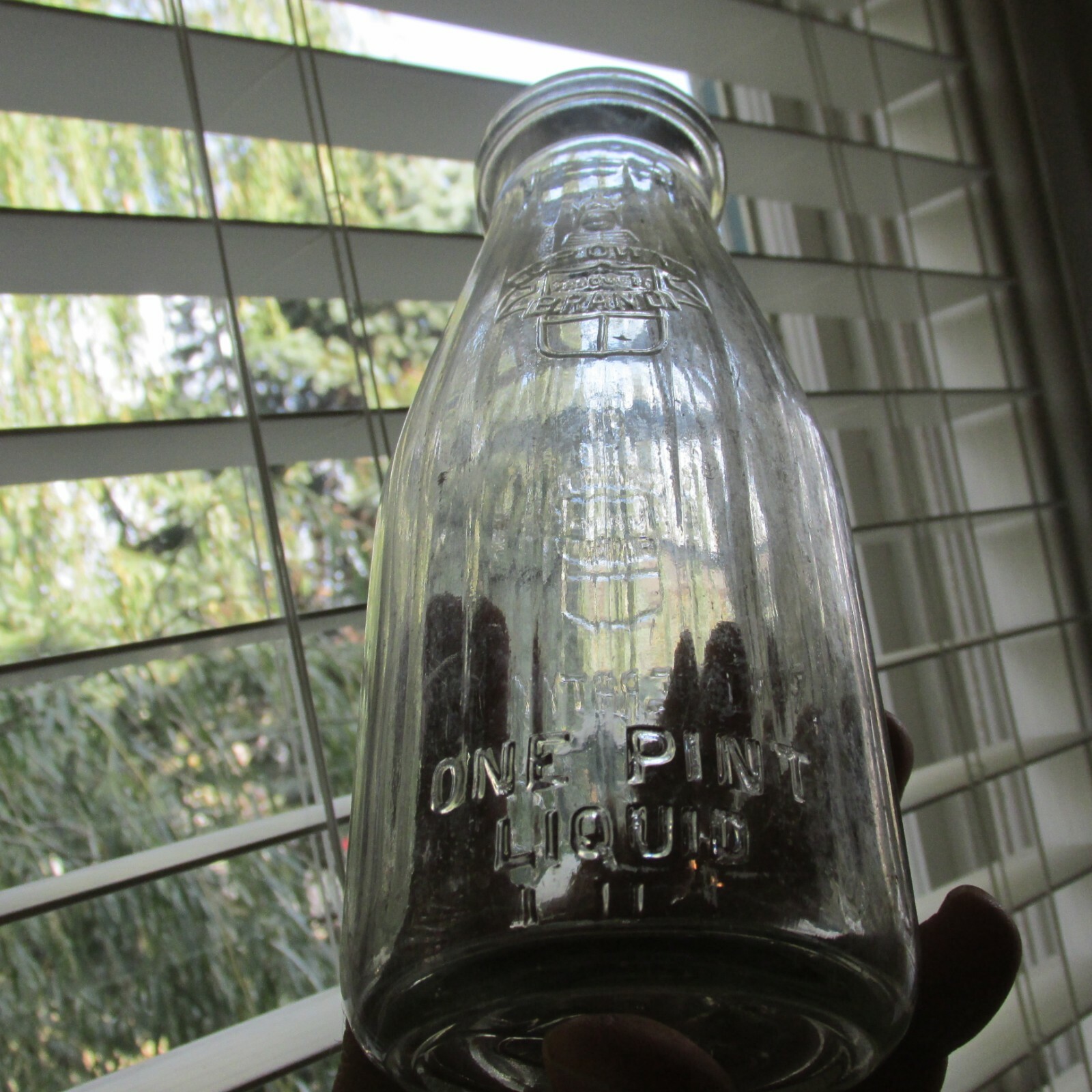 Vintage Queen City Dairy Pint Clear Glass Embossed Milk Bottle