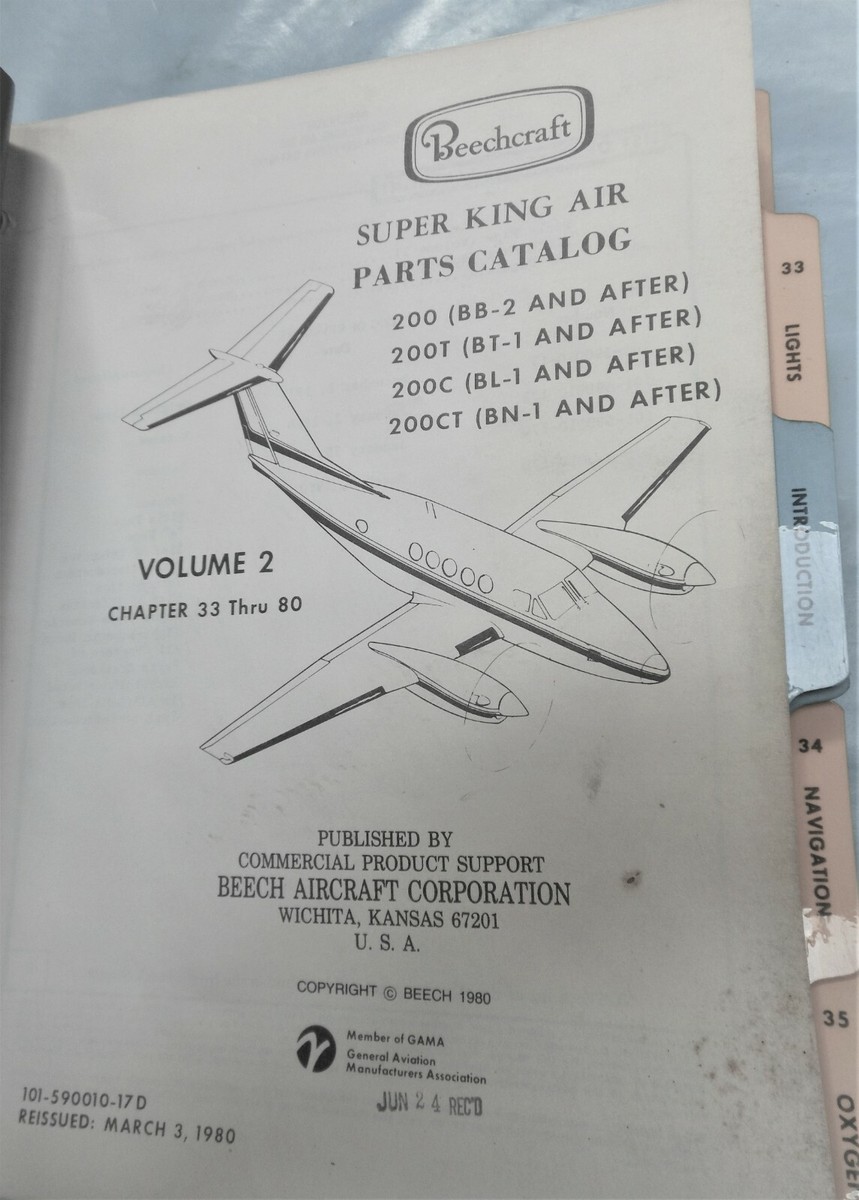 Beechcraft Super King Air 200 Illustrated Beech Parts Catalog Vol 2 Lights,  Door | eBay