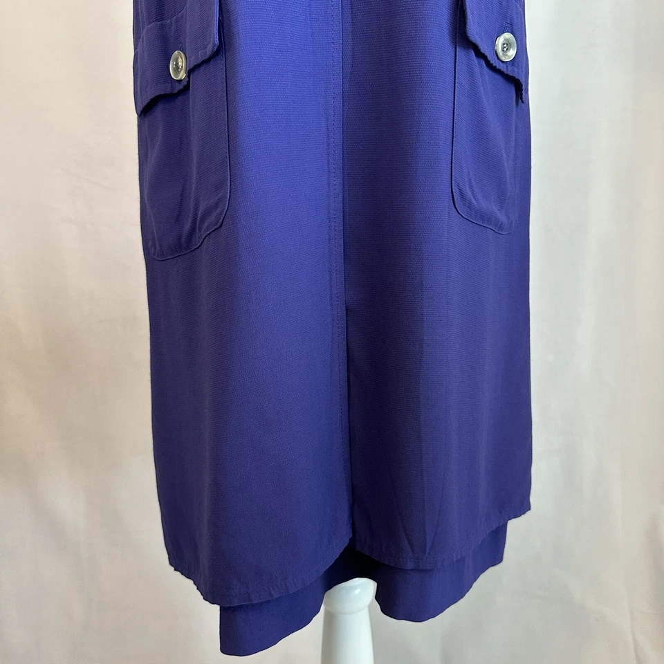 Vestido midi vintage Julian Taylor azul púrpura frente abierto talla 10 grande Foto 4 de 4