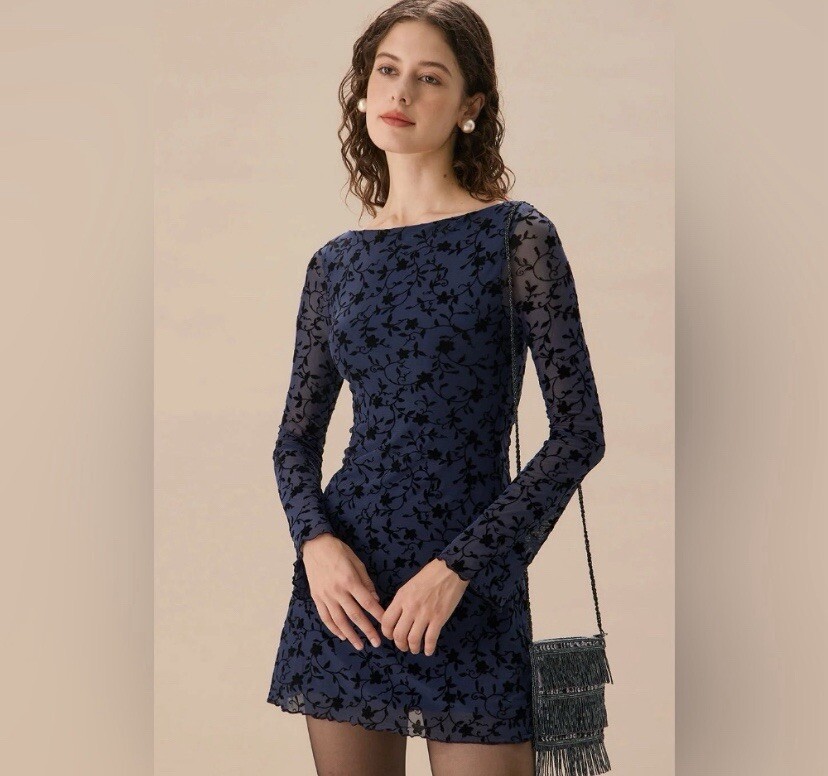 long sleeve mini semi formal dress Lucy Black Long Sleeve Mini Dress - US 18