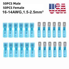 100PCS 16-14AWG Waterproof Heat Shrink Male Female Spade Terminal Wire Connector