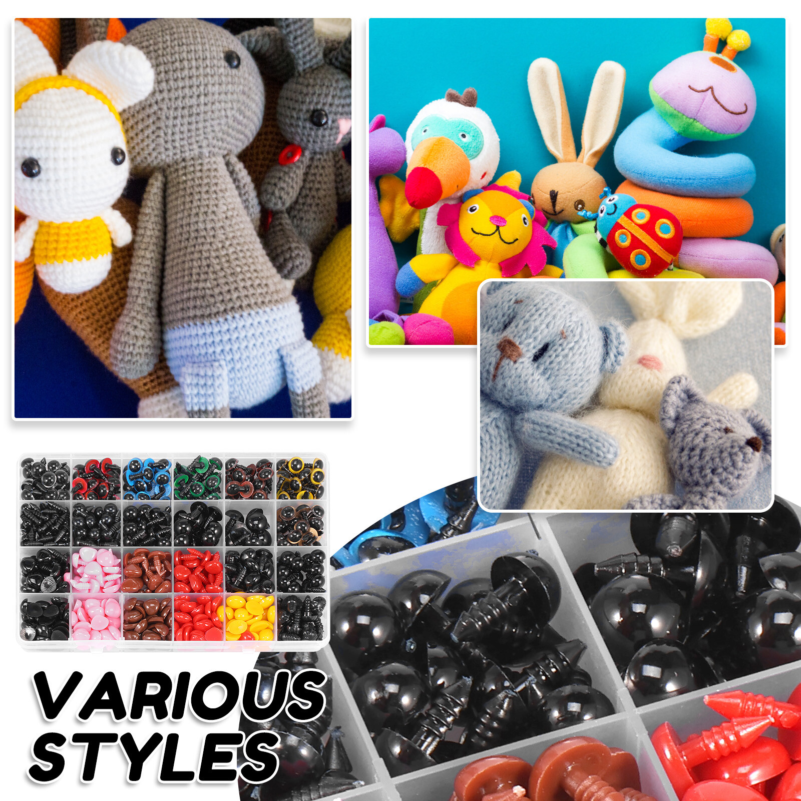 620Pcs Safety Eyes and Noses for Stuffed Animals 6mm to 14mm Colorful