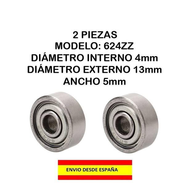 LOTE DE 2 PIEZAS MINI ROLINERA COJINETE RODAMIENTO DE BOLAS SELLADO ACERO 624ZZ