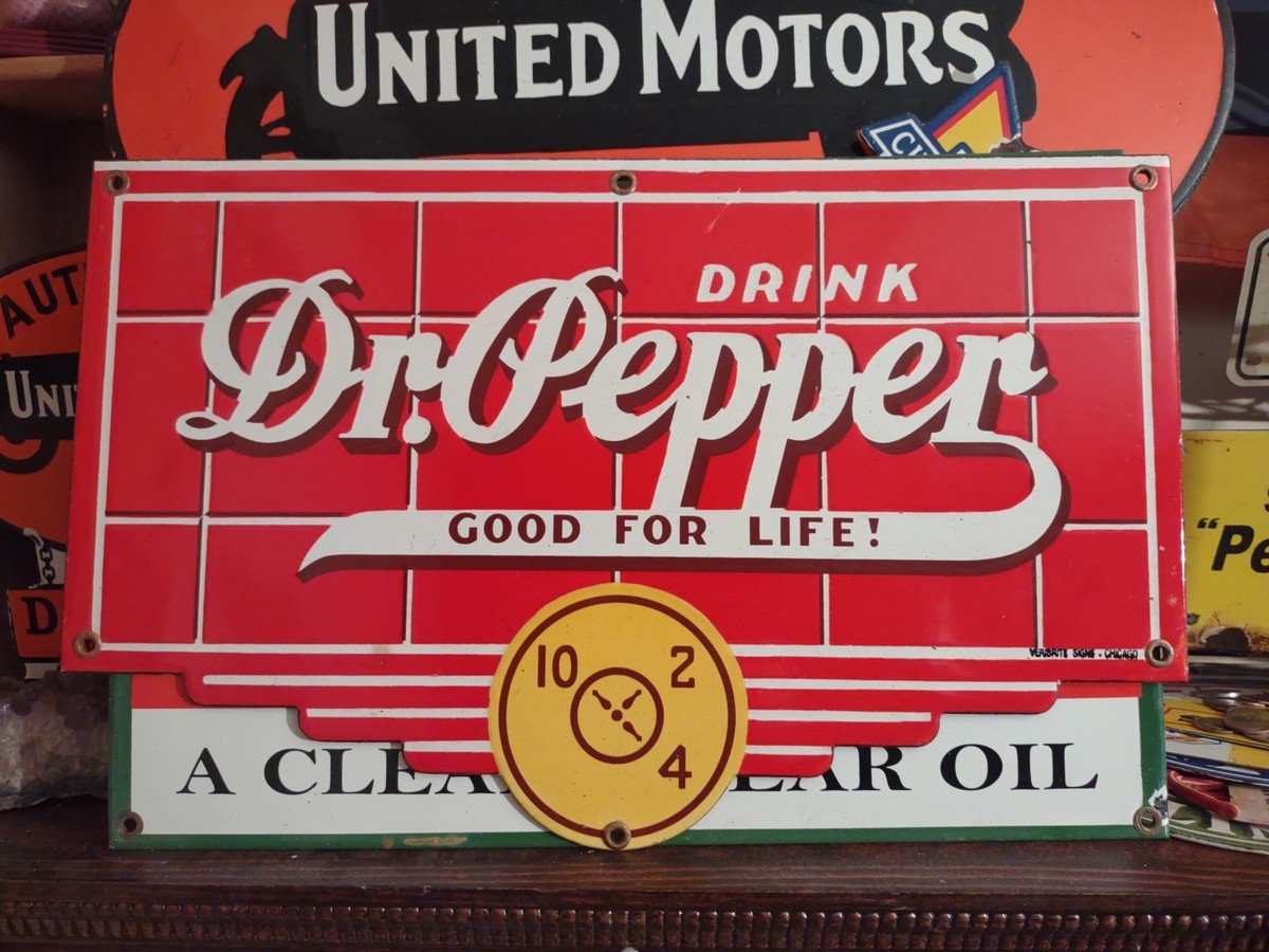 VINTAGE LARGE DR PEPPER PORCELAIN METAL SIGN OLD BEVRAGE